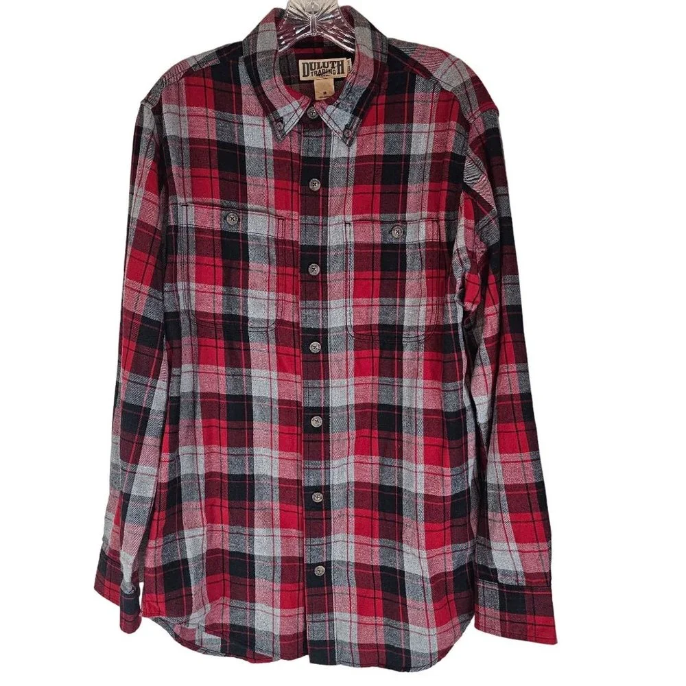 Duluth Trading Co Mens Size Medium Trim Fit Flannel Shirt Button Down Plaid - Picture 1 of 3